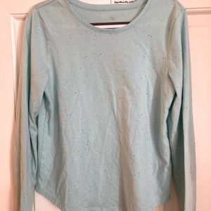 Girls long sleeve pale tourquoise soft t-shirt. Size 8.